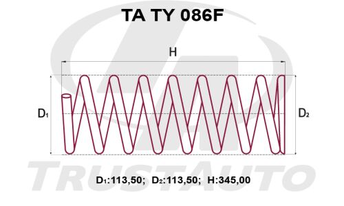 Пружина подвески TrustAuto усиленная, передняя, арт. TA TY 086F