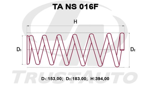 Пружина подвески TrustAuto усиленная, передняя, арт. TA NS 016F