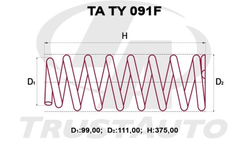 Пружина подвески TrustAuto усиленная, передняя, арт. TA TY 091F