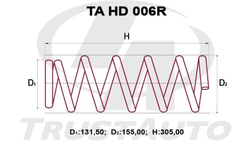 Пружина подвески TrustAuto усиленная, задняя, арт. TA HD 006R