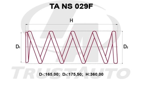 Пружина подвески TrustAuto усиленная, передняя, арт. TA NS 029F