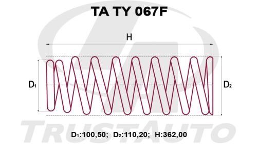 Пружина подвески TrustAuto усиленная, передняя, арт. TA TY 067F