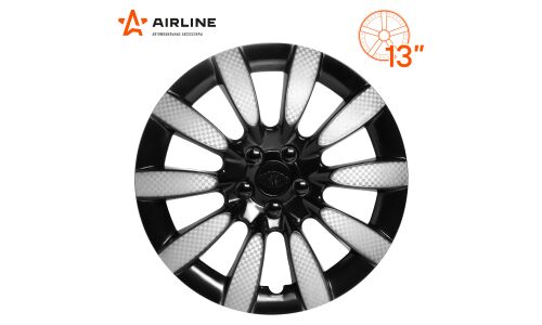 Колпаки на колеса Airline Торнадо Т, 13", серебристый+черный, под карбон, 2шт, арт. AWCC-13-10