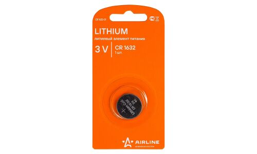 Батарейка литиевая Airline, CR1632 (Ø16.0x3.2мм), 3В, 1 шт, арт. CR1632-01