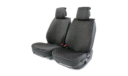 Чехлы-накидки Autoprofi CarPerformance для передних сидений, алькантара, черный с бежевой прострочкой, 2 предмета