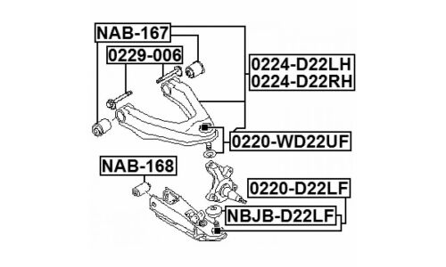 Болт регулировочный (эксцентрик) Febest 0229-006, для Nissan (OEM 55226-7S001, 55226-WA000, 55226-7S00B, 55226-7S00A, 54580-2S40A, 54580-2S400)