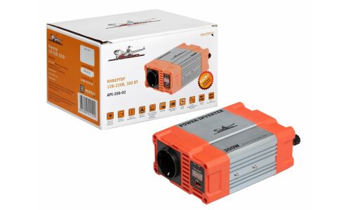 Инвертор напряжения Airline, 12В(DC)→220В(AC), 50Гц, 300Вт, (+USB 5В), арт. API-200-02