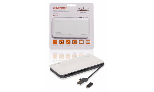 Аккумулятор внешний (Power Bank) Airline, 12000мАч, вход microUSB, выходы USB/microUSB/Lightning 5В/2.1A, с индикатором заряда арт. APB-12-04