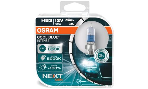 Лампа галогенная Osram Cool Blue Intense (Next Gen) HB3(9005) (P20d, T12), 12В, 60Вт, 5000К, комплект 2 шт, арт. 9005CBNHCB