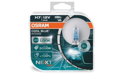 Лампа галогенная Osram Cool Blue Intense (Next Gen) H7 (PX26d, T11), 12В, 55Вт, 5000К, комплект 2 шт, арт. 64210CBNHCB