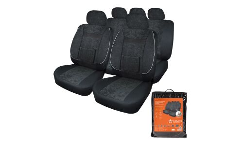 Чехлы Airline Monro для передних и задних сидений, велюр, черный цвет, 11 предметов
