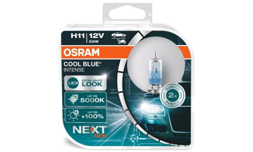 Лампа галогенная Osram Cool Blue Intense (Next Gen) H11 (PGJ19-2, T11), 12В, 55Вт, 5000К, комплект 2 шт, арт. 64211CBNHCB