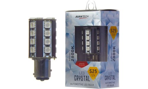 Лампа светодиодная Avantech LED Crystal PY21/5W (BAY15d, S25), 12В, 21/5Вт, 2800К, оранжевая, 1 шт