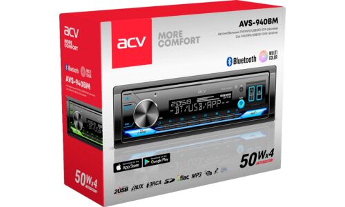 Автомагнитола ACV AVS-940BM, 1 DIN, USB/AUX/microSD/Bluetooth, 4х50Вт, настраиваемая подсветка