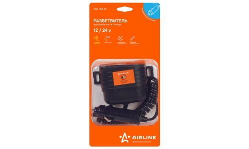 Разветвитель прикуривателя Airline, 12/24В, 2 гнезда (15А), 180Вт, кабель 100см, арт. ASP-15A-10