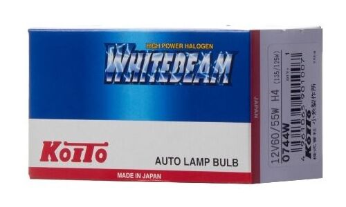 Лампа галогенная Koito White Beam Premium H4 (P43t, T16), 12В, 60/55Вт (соответствует 135/125Вт), 4500К, 1 шт, арт. 0744W