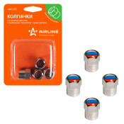 Колпачки на шинный вентиль Airline, металлические, декоративные, хромированные с эмблемой «Триколор», комплект 4 шт, арт. AVC-05