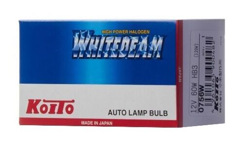 Лампа галогенная Koito White Beam HB3(9005) (P20d, T12), 12В, 65Вт (соответствует 120Вт), 4200К, 1 шт, арт. 0756W