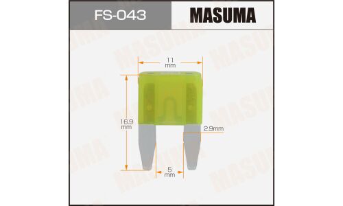 Предохранитель автомобильный Masuma, флажковый, мини (MINI S1035-1/FN), жёлтый, 20А, комплект 100 шт, арт. FS-043