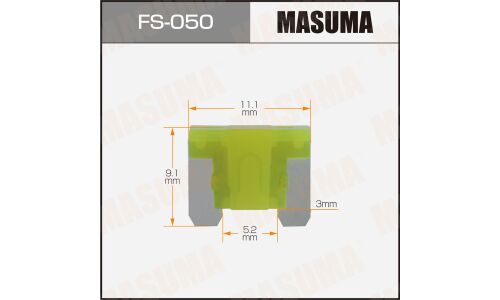Предохранитель автомобильный Masuma, флажковый, мини (LOW PROFILE MINI FL), жёлтый, 20А, комплект 100 шт, арт. FS-050