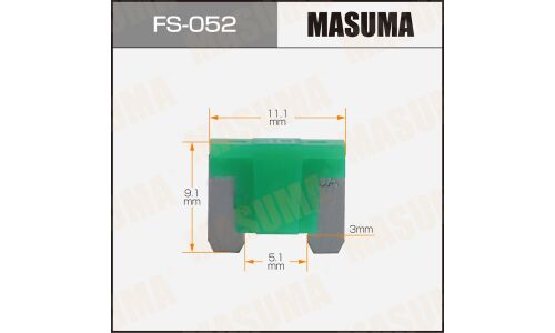 Предохранитель автомобильный Masuma, флажковый, мини (LOW PROFILE MINI FL), зелёный, 30А, комплект 100 шт, арт. FS-052