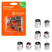 Колпачки на шинный вентиль Airline, металлические, с защитными манжетами, хромированные, комплект 4+4 шт, арт. AVC-04