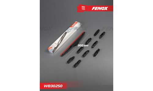 Щётка стеклоочистителя Fenox 300мм (12") каркасная, всесезонная, 10 переходников, 1 шт, арт. WB30250
