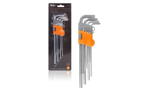 Набор шестигранных ключей Airline с держателем, длинные, от 1.5мм до 10мм, комплект 9 предметов, арт. AT-9-18