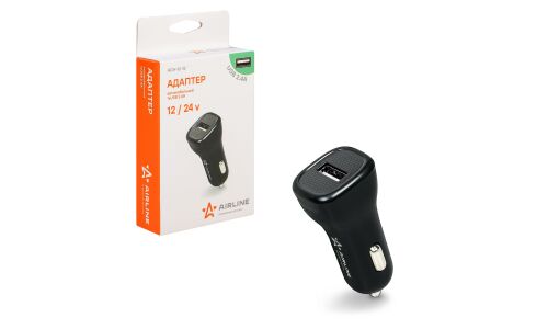 Зарядное устройство в прикуриватель Airline, 12/24В, 1хUSB (5В, 2.4А), чёрное, арт. ACH-1U-12
