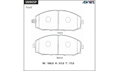 Колодки тормозные дисковые Advics передние, комплект на ось (4 шт), арт. SN905P
