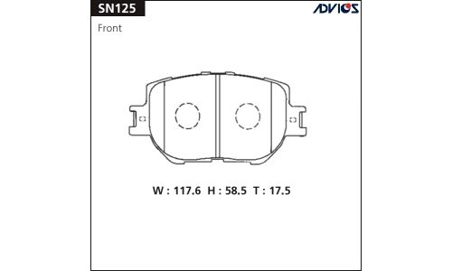Колодки тормозные дисковые Advics передние, комплект на ось (4 шт), арт. SN125