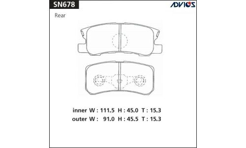 Колодки тормозные дисковые Advics задние, комплект на ось (4 шт), арт. SN678