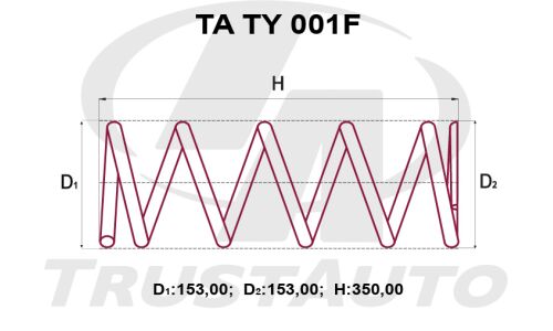 Пружина подвески TrustAuto усиленная, передняя, арт. TA TY 001F