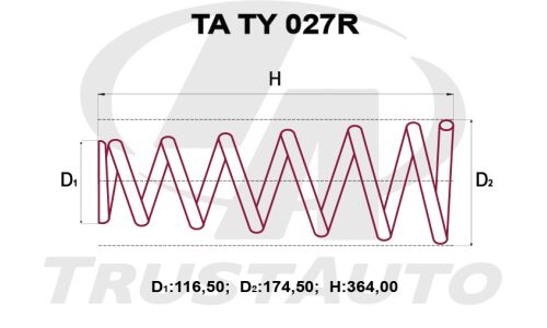 Пружина подвески TrustAuto усиленная, задняя, арт. TA TY 027R