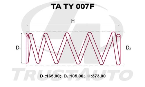 Пружина подвески TrustAuto усиленная, передняя, арт. TA TY 007F
