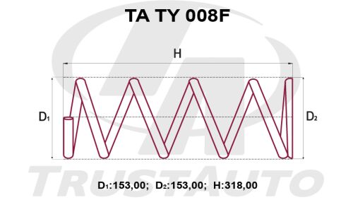 Пружина подвески TrustAuto усиленная, передняя, арт. TA TY 008F