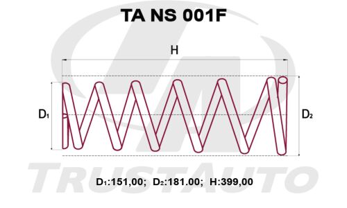 Пружина подвески TrustAuto усиленная, передняя, арт. TA NS 001F