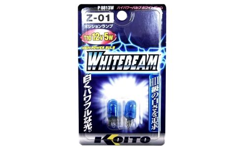 Лампа Koito White Beam W5W (W2.1x9.5d, T10), 12В, 5Вт, комплект 2 шт, арт. P8813Z