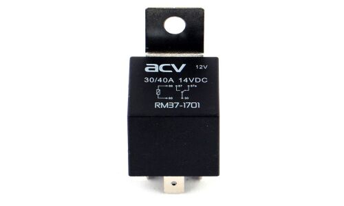 Реле автомобильное ACV RM37-1701, 12В(14В), 30/40А, 5-контактное, герметичный корпус, +колодка RM37-1702 в комплекте