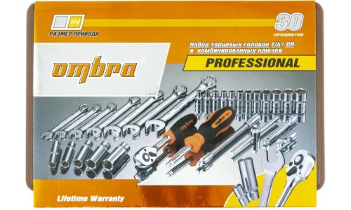 Набор инструментов Ombra, под размер 1/4", комплект 30 предметов, арт. 55482