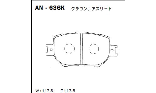 Колодки тормозные дисковые Akebono, комплект на ось (4 шт), арт. AN-636K
