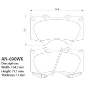 Колодки тормозные дисковые Akebono, комплект на ось (4 шт), арт. AN-690WK Колодки тормозные дисковые Akebono, комплект на ось (4 шт), арт. AN-690WK