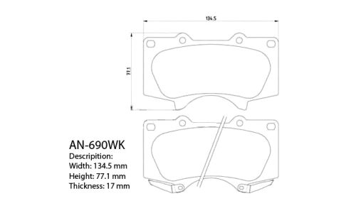 Колодки тормозные дисковые Akebono, комплект на ось (4 шт), арт. AN-690WK