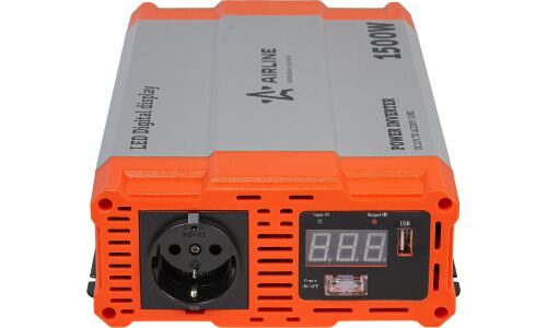 Инвертор напряжения Airline, 12В(DC)→220В(AC), 50Гц, 1500Вт, (+USB 5В), арт. API-1500-08