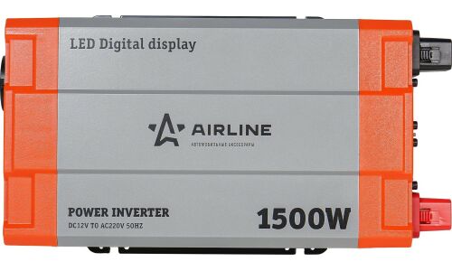 Инвертор напряжения Airline, 12В(DC)→220В(AC), 50Гц, 1500Вт, (+USB 5В), арт. API-1500-08