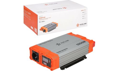 Инвертор напряжения Airline, 12В(DC)→220В(AC), 50Гц, 1500Вт, (+USB 5В), арт. API-1500-08