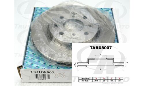 Диск тормозной TA, передний, правый/левый, 1 шт, арт. TABD8007