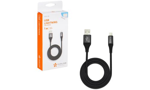 Кабель для мобильных устройств Airline, с USB на Lightning, 1м, чёрный, нейлоновый, арт. ACH-I-24