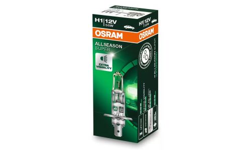 Лампа галогенная Osram Allseason Super H1 (P14.5s, T8), 12В, 55Вт, 3200К, 1 шт, арт. 64150ALS