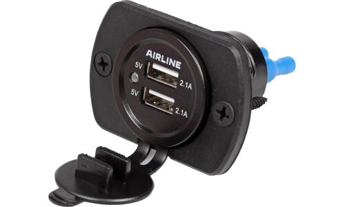 Розетка встраиваемая Airline, 12/24В, 2хUSB (5В, 2.1А), влагозащитная, арт. AEBJ205